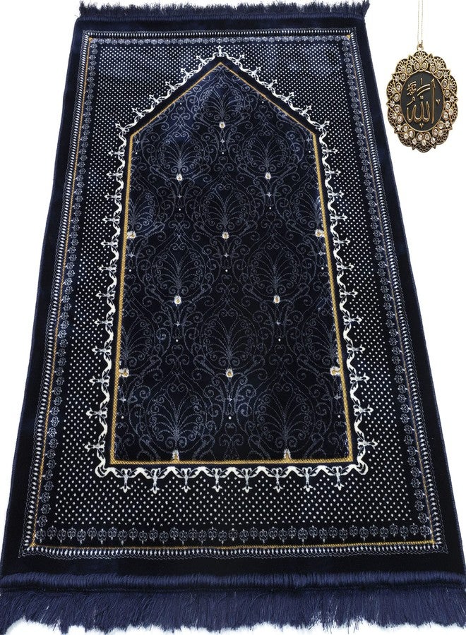 Modefa Turkish Islamic Velvet Prayer Rug - Thick & Wide Soft Praying Carpet - Large Traditional Muslim Salah Mat - Ramadan & Eid Gift - with Car Hanger - Double Plush Topkapi (Blue) - Image 1